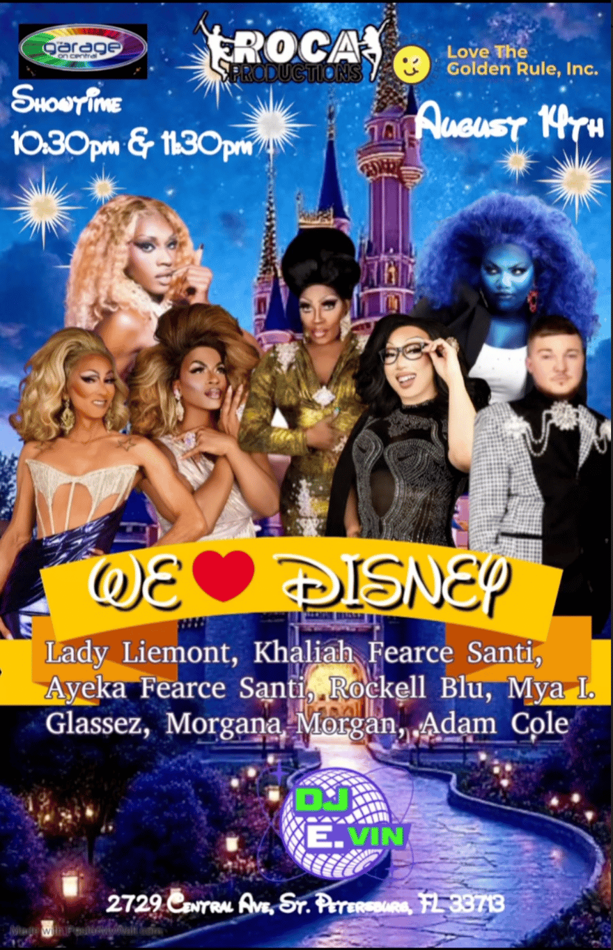 We ♥ Disney — a drag show at The Garage on Central, benefiting Love The Golden Rule